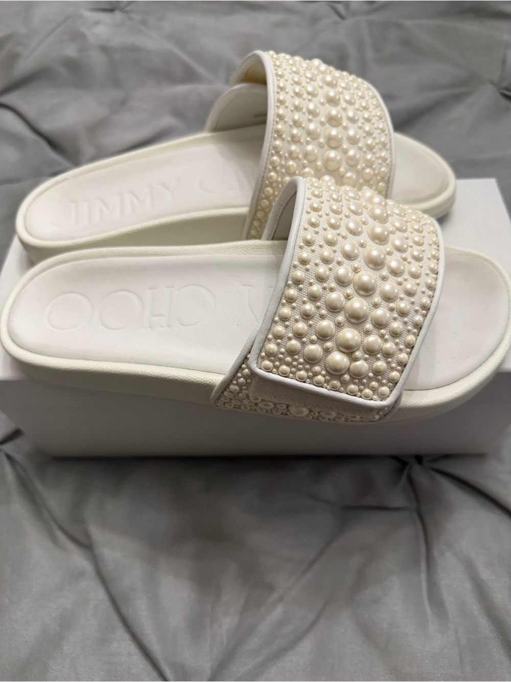 Jimmy Choo Ivory Pearl-Embellished Slide Sandals - Picture 3 of 8